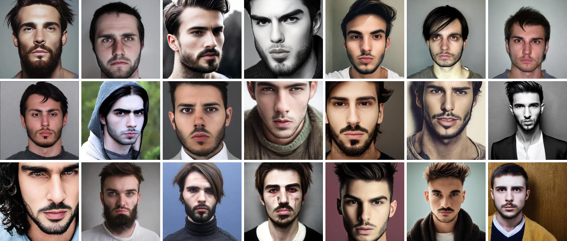Grid of male faces generated by AI