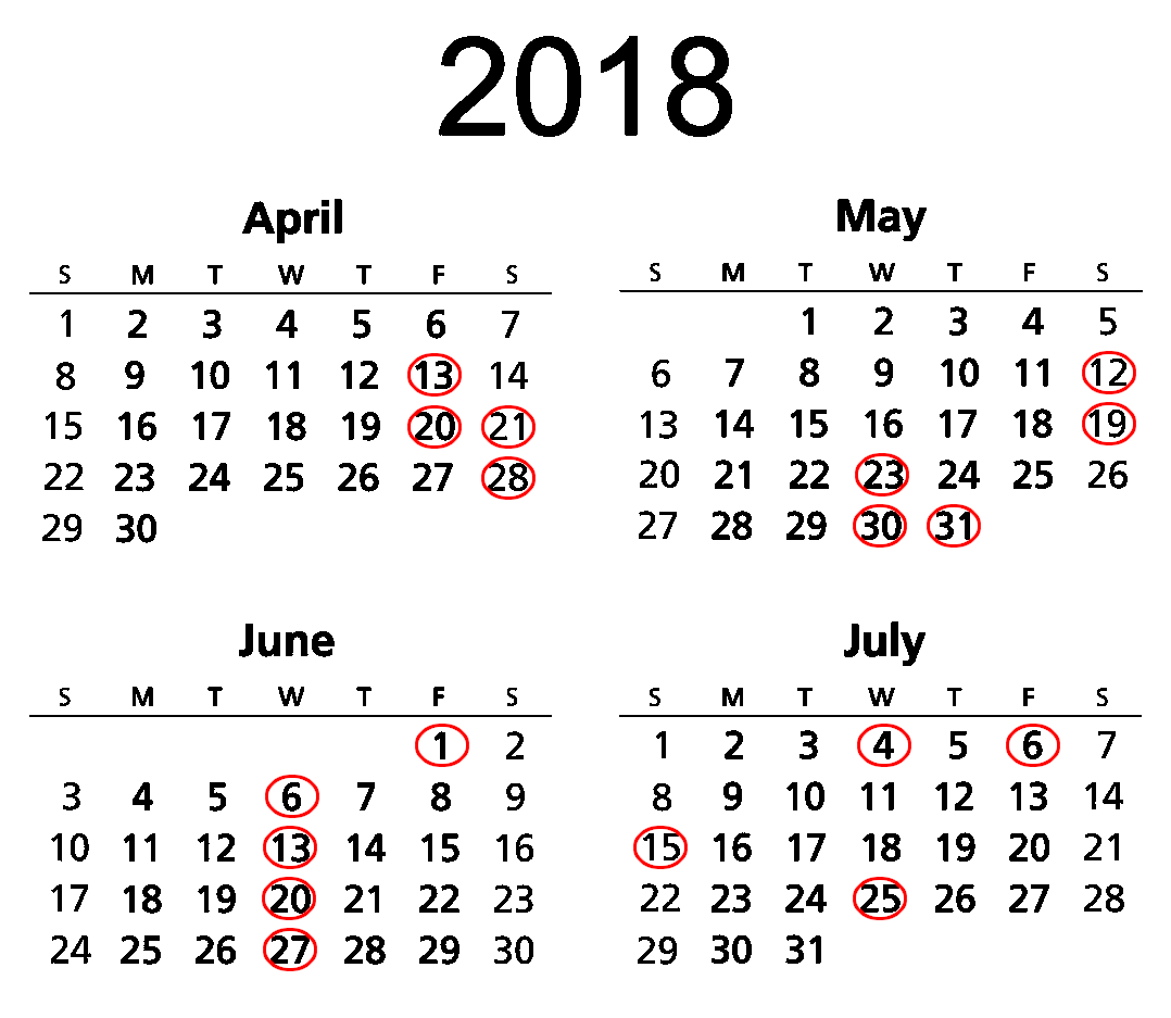 calendar with dates circled