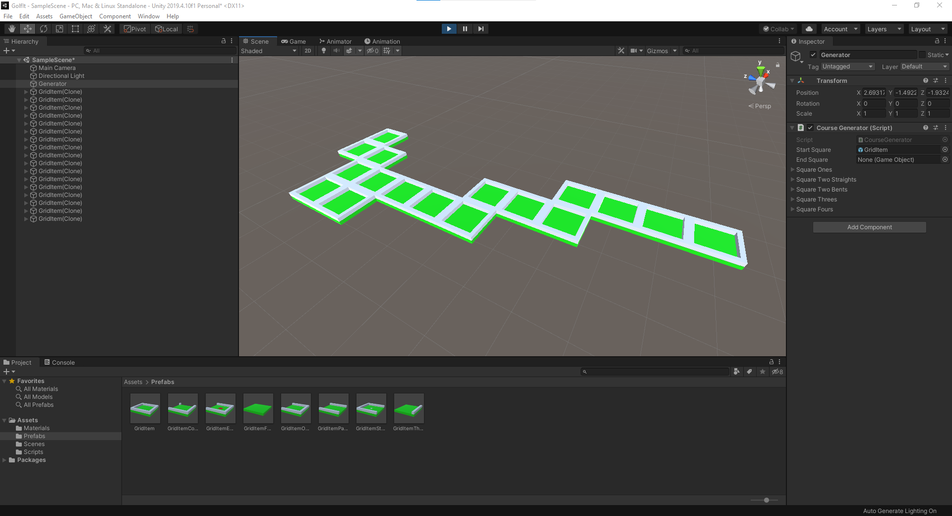 screenshot of the making of Stream Golf in Unity editor