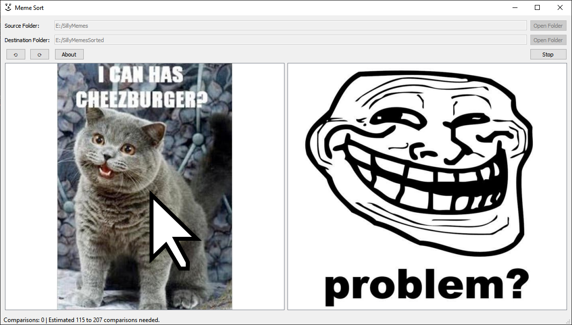 Screenshot of Meme Sort sorting memes