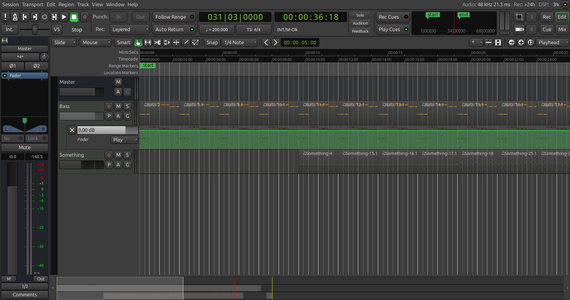 A screenshot of the music project in Ardour