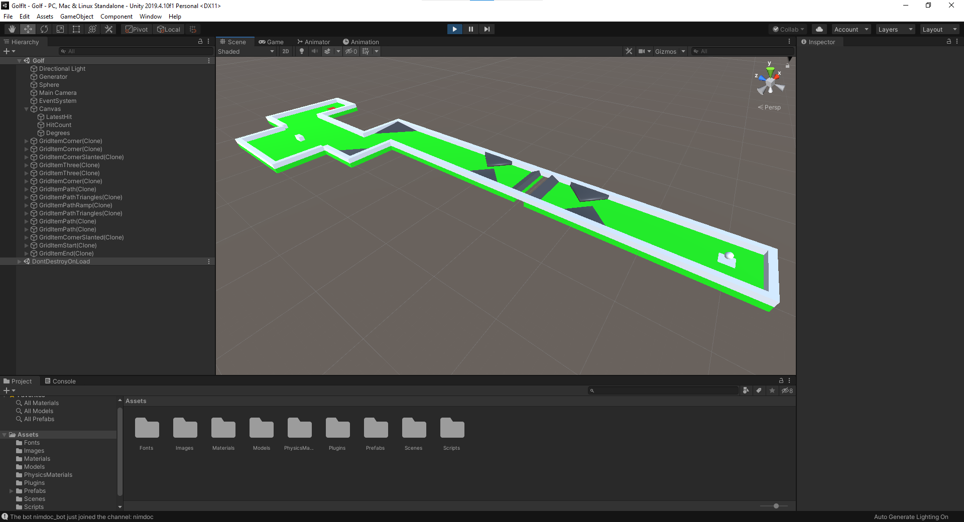 screenshot of a polished Stream Golf game in Unity editor