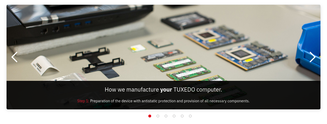 slideshow screenshot with the text: How we manufacture your Tuxedo laptop